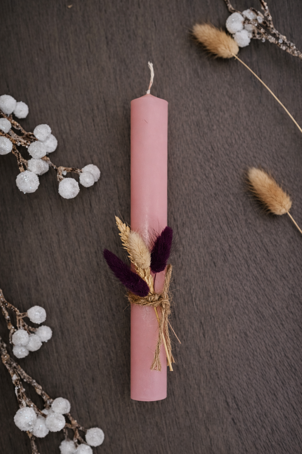 Χειροποίητη Πασχαλινή Λαμπάδα – Ροζ με Pampas