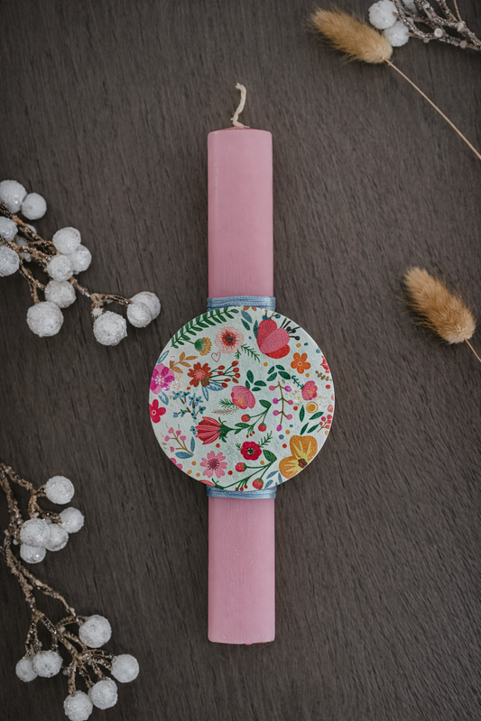 Χειροποίητη Πασχαλινή Λαμπάδα – Ροζ με μοτίφ