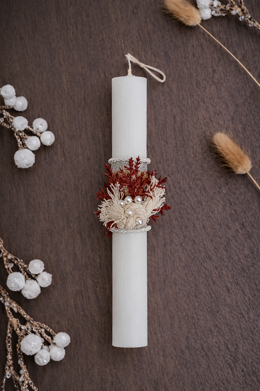 Χειροποίητη Πασχαλινή Λαμπάδα – Λουλούδια και πέρλα